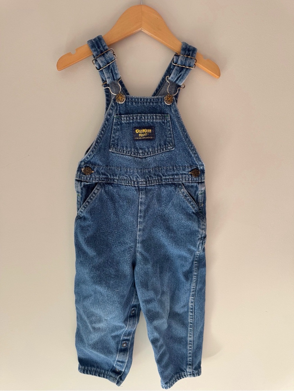 Vintage OshKosh B'gosh Medium Blue Denim Yellow Label Toddler Overalls 3T